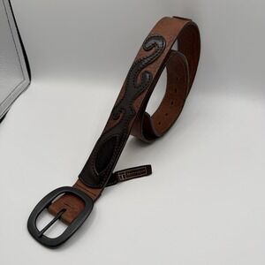 Vintage Trafalgar Leather Rawhite Horse Hair Western Style Men's Belt Sz 36 90